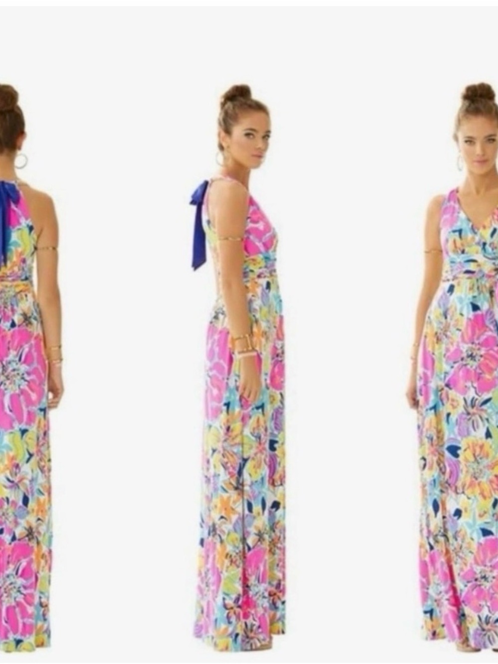 Lilly Pulitzer Pink Multi-Color Floral Halter Maxi Dress, Size XL